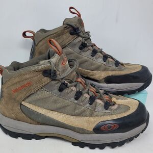 Salomon Brown Gray Hiking Sneakers with Orange Accents